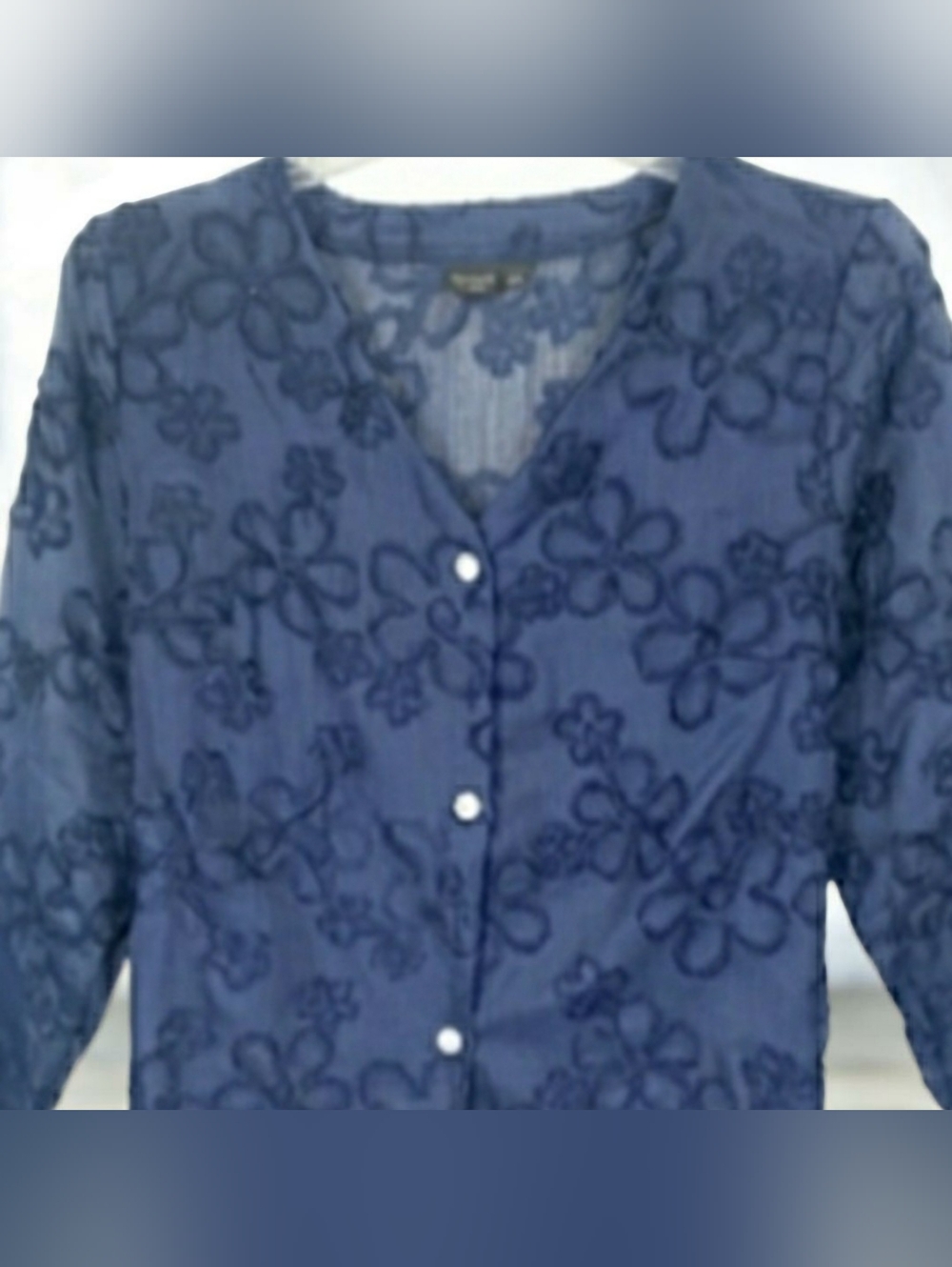 Chico's womens XL navy flowers unite with floral embroidery. 7041 New